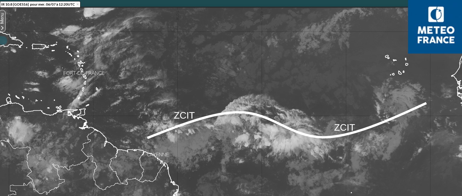 Image satellitaire du mercredi  6 juillet 2022 montrant l'activité de la ZCIT