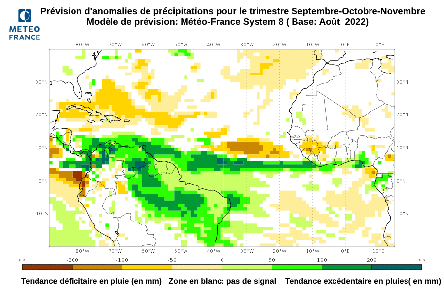 Anomalies de précipitations pour le trimestre septembre-octobre novembre 2022