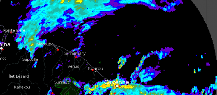 Image radar au moment des fortes pluies dimanche soir sur Cayenne