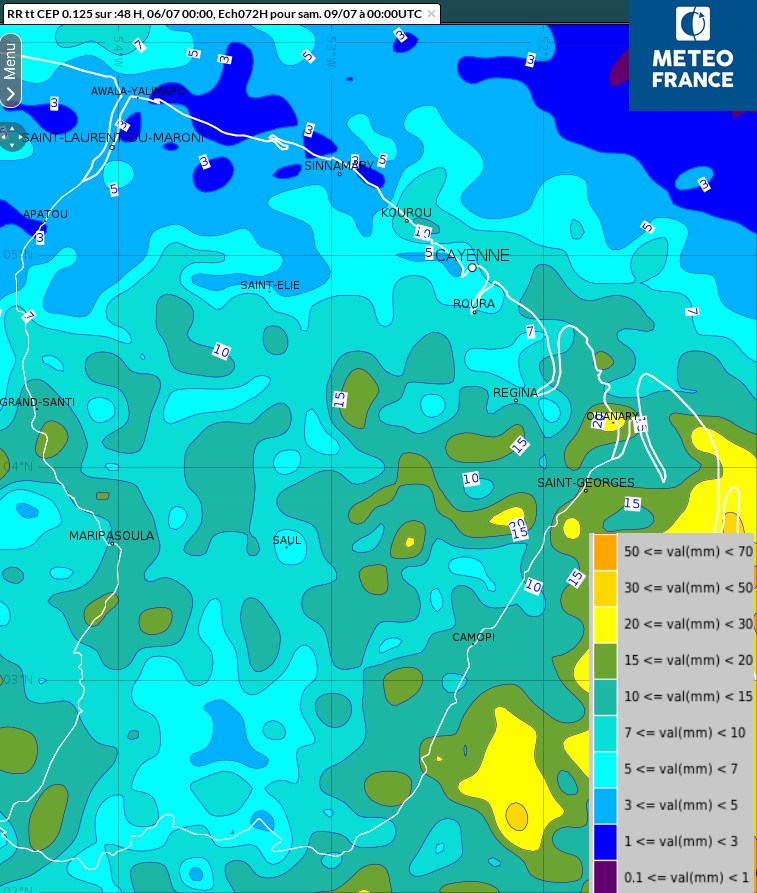 Cumuls sur  48 heures prévus de jeudi à vendredi
