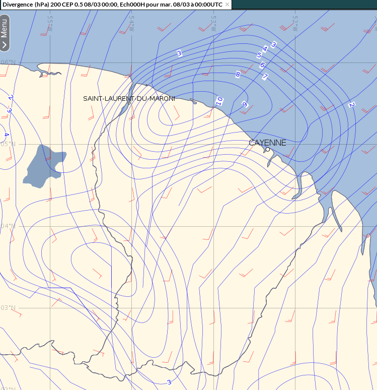 Illustration de la divergence d'altitude le 8 mars 2022