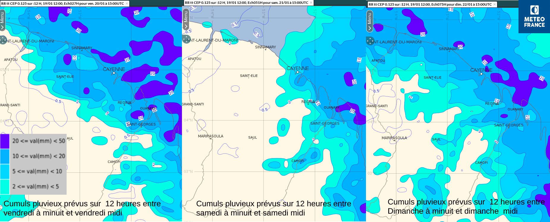 Cumuls pluvieux de vendredi à dimanche