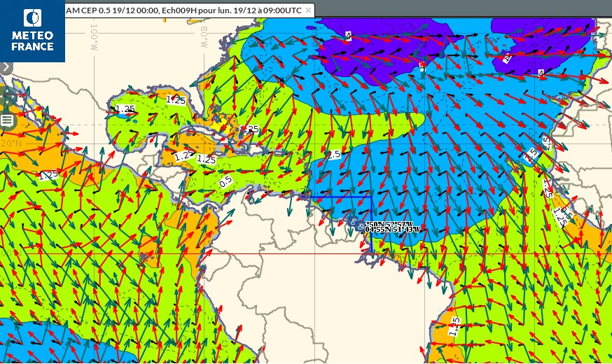 Visualisation de la longue houle de Nord qui touche le littoral guyanais lundi 19 décembre en matinée
