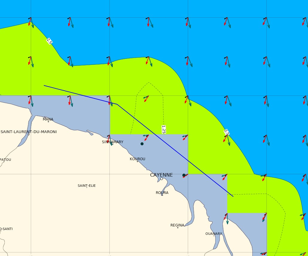 Prévision de hauteurs de vagues et direction de la houle pour lundi 13 janvier