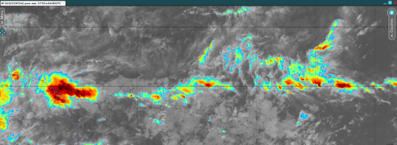 Une ondulation marquée de la ZCIT investit le Nord-Est de la Guyane dans la nuit du 26 avril, elle donnera des cumuls de pluies très importants entre Cacao et Roura