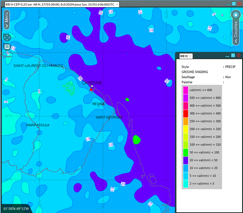 Cumul des pluies sur 48h