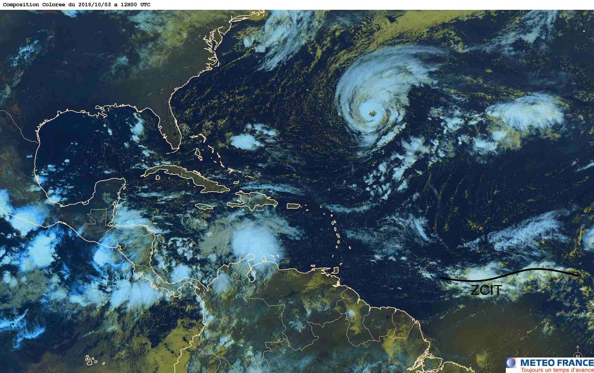 Image satellitaire du 3 octobre 2018 ( GOES16)