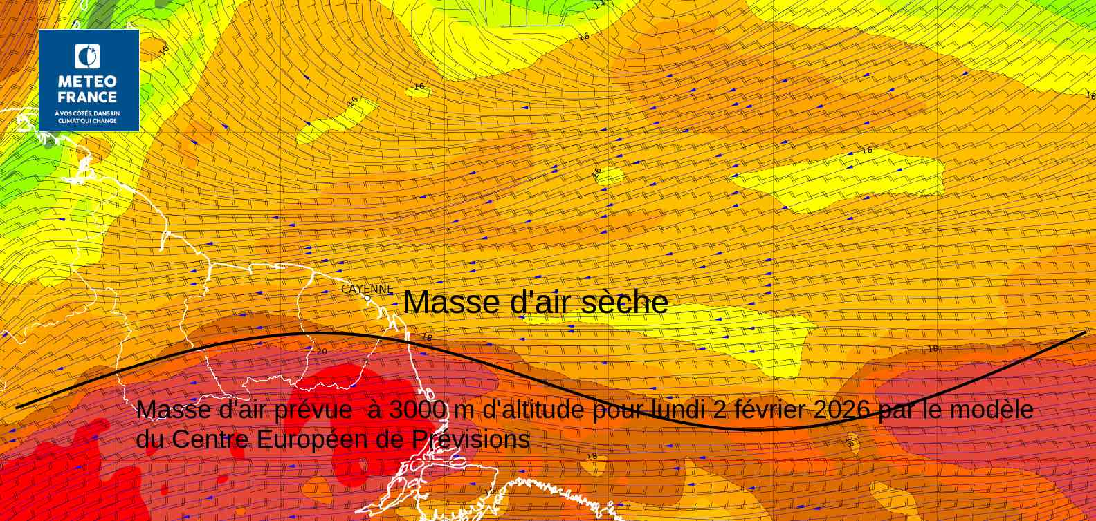Assèchement de la masse d'air par le nord très net en début de semaine prochaine
