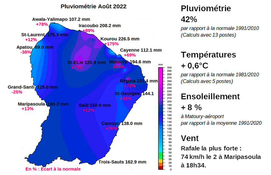Carte de la pluviométrie en août 2022