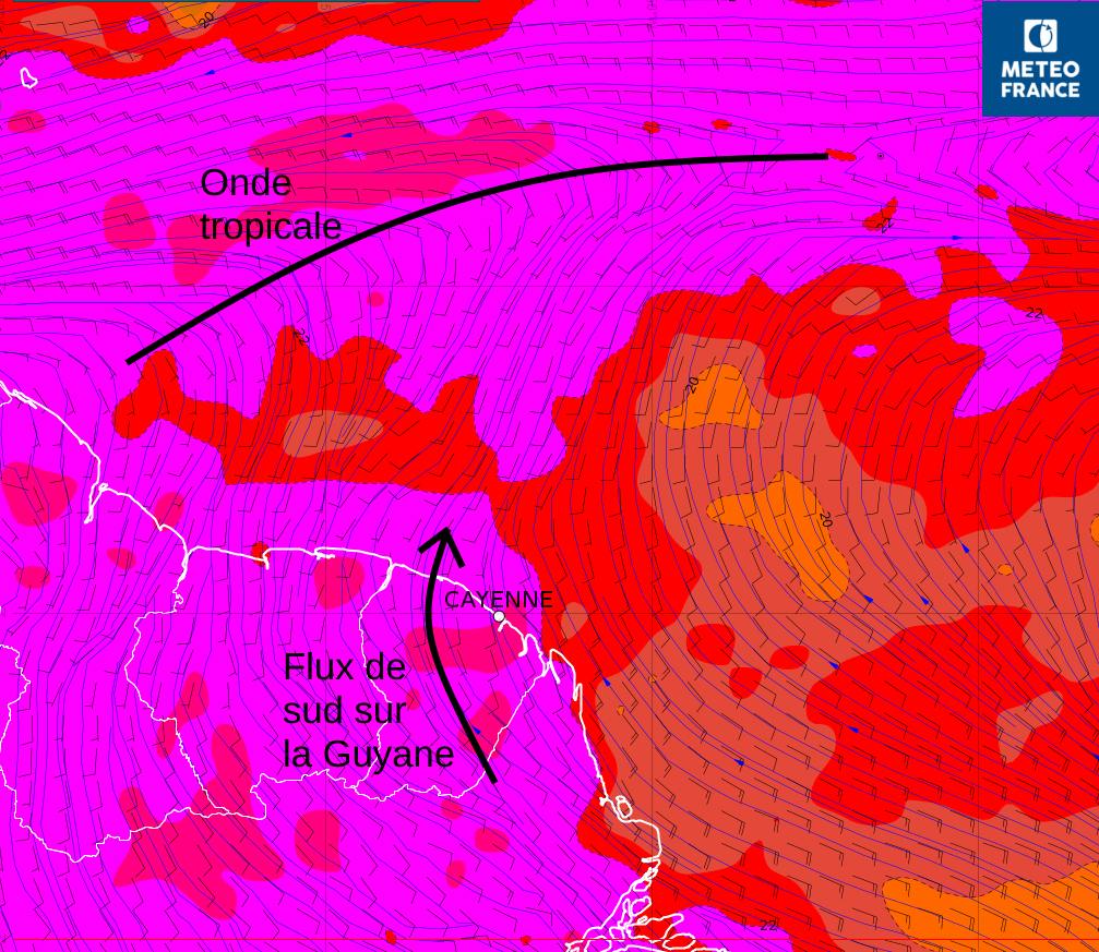 Flux de sud sur la Guyane au passage d'une onde tropicale