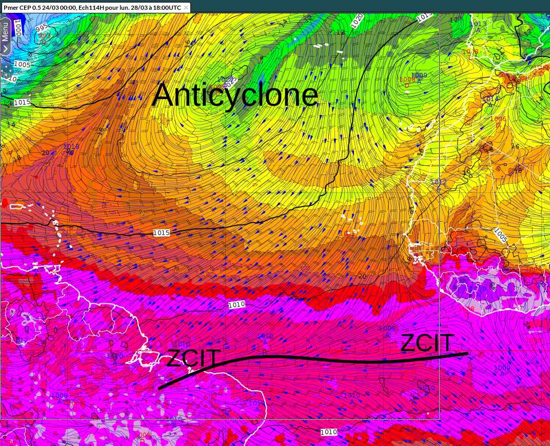 Anticyclone bien établi sur l'atlantique nord