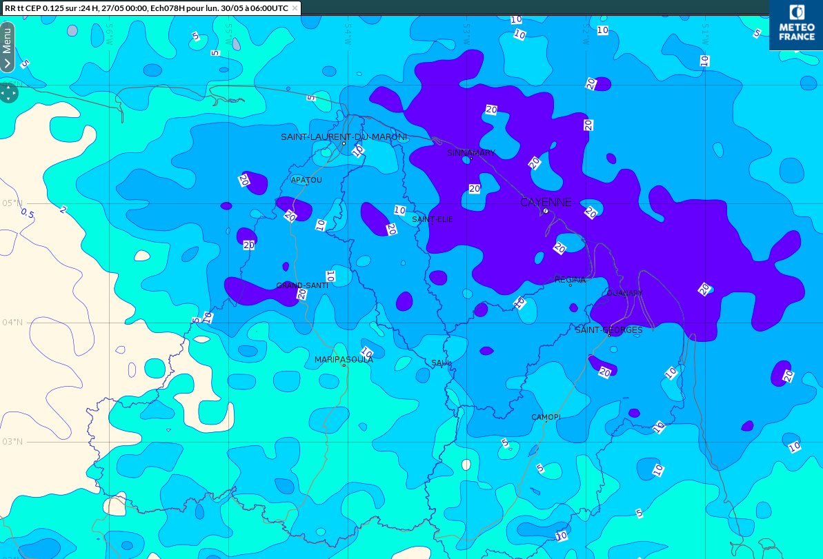 Prévisions de cumuls de pluie pour la journée du dimanche 29 mai 2022