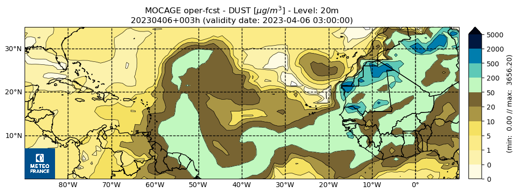 Image issue du modèle de dispersion d'aérosols de Météo-France 