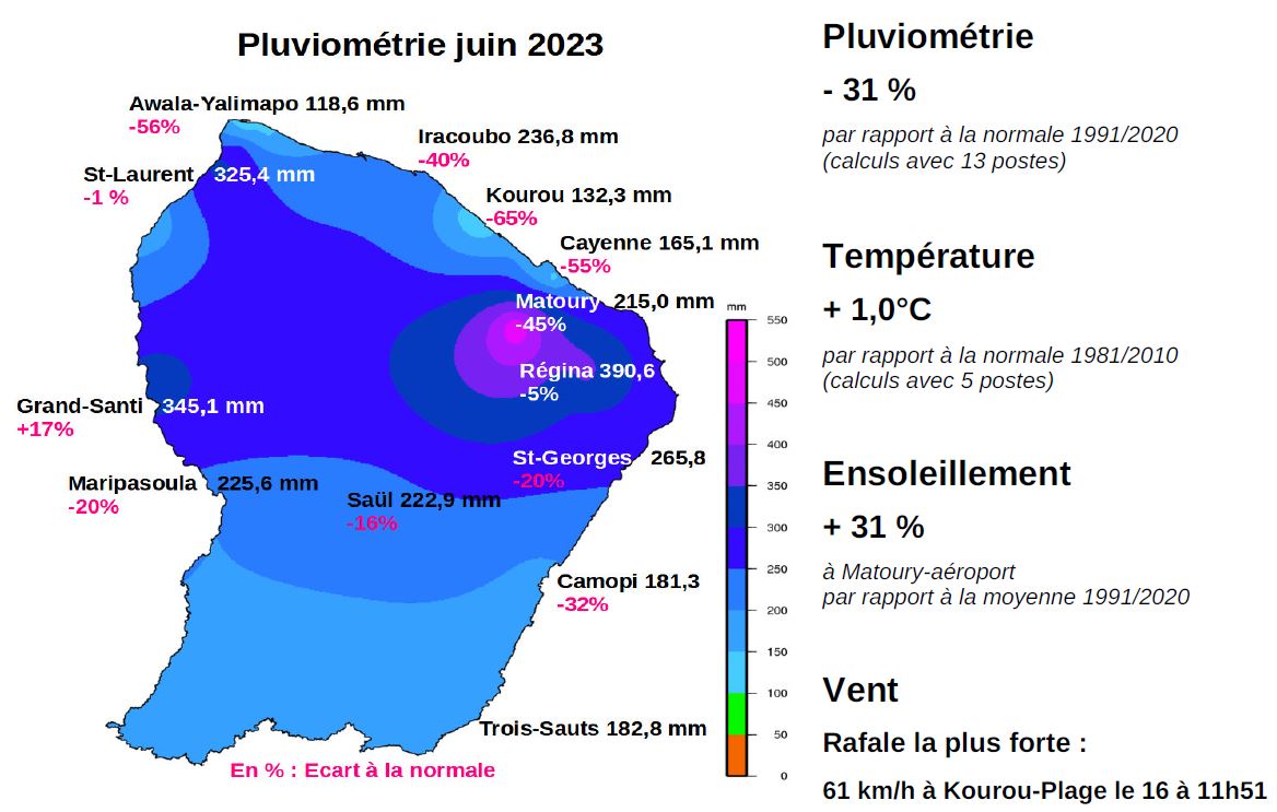 Carte des pluies juin 2023