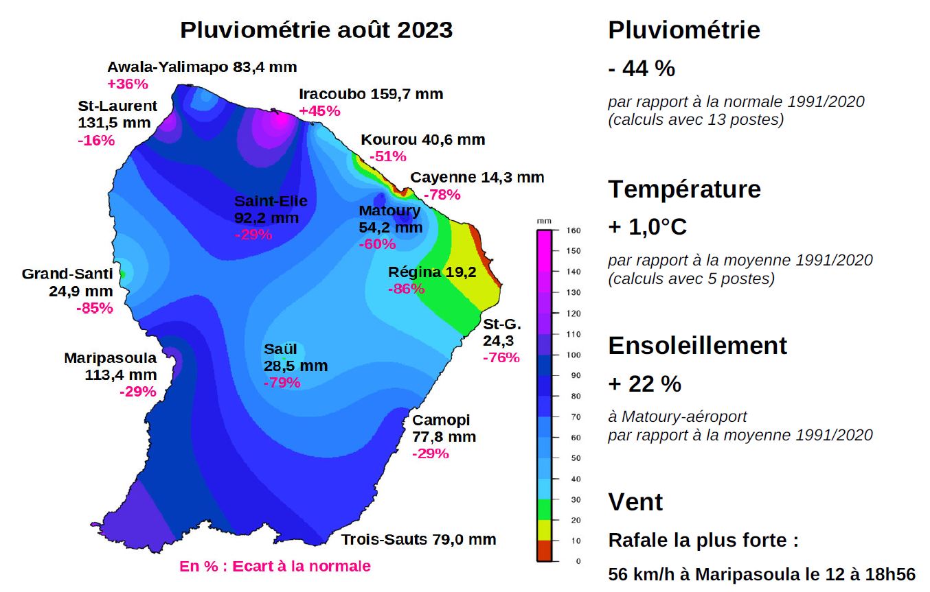 Carte des pluies août 2023