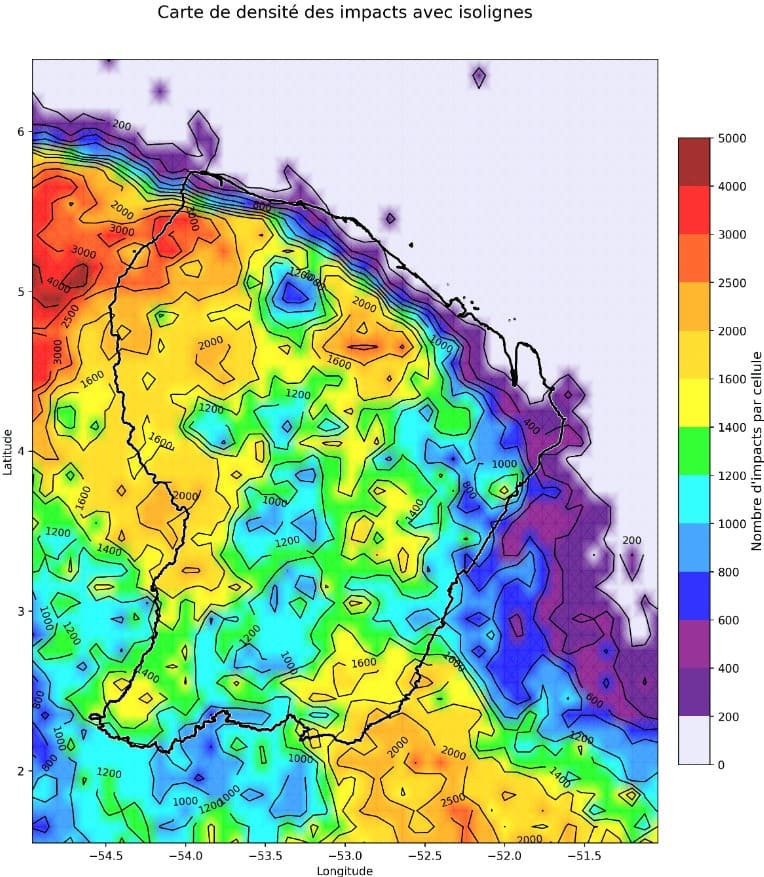 Figure 1 : carte de densité d'orages en Guyane