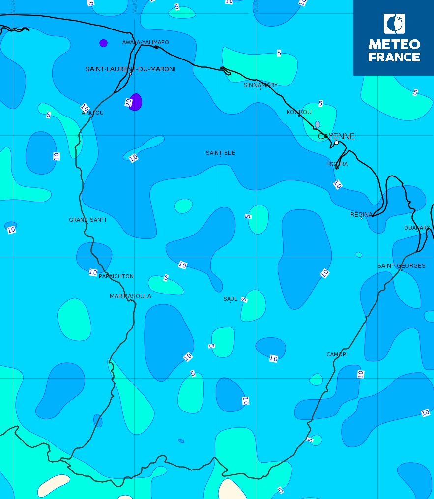 Cumuls de précipitations en 24 heures entre samedi 9 heures locales et dimanche 9 heures locales.