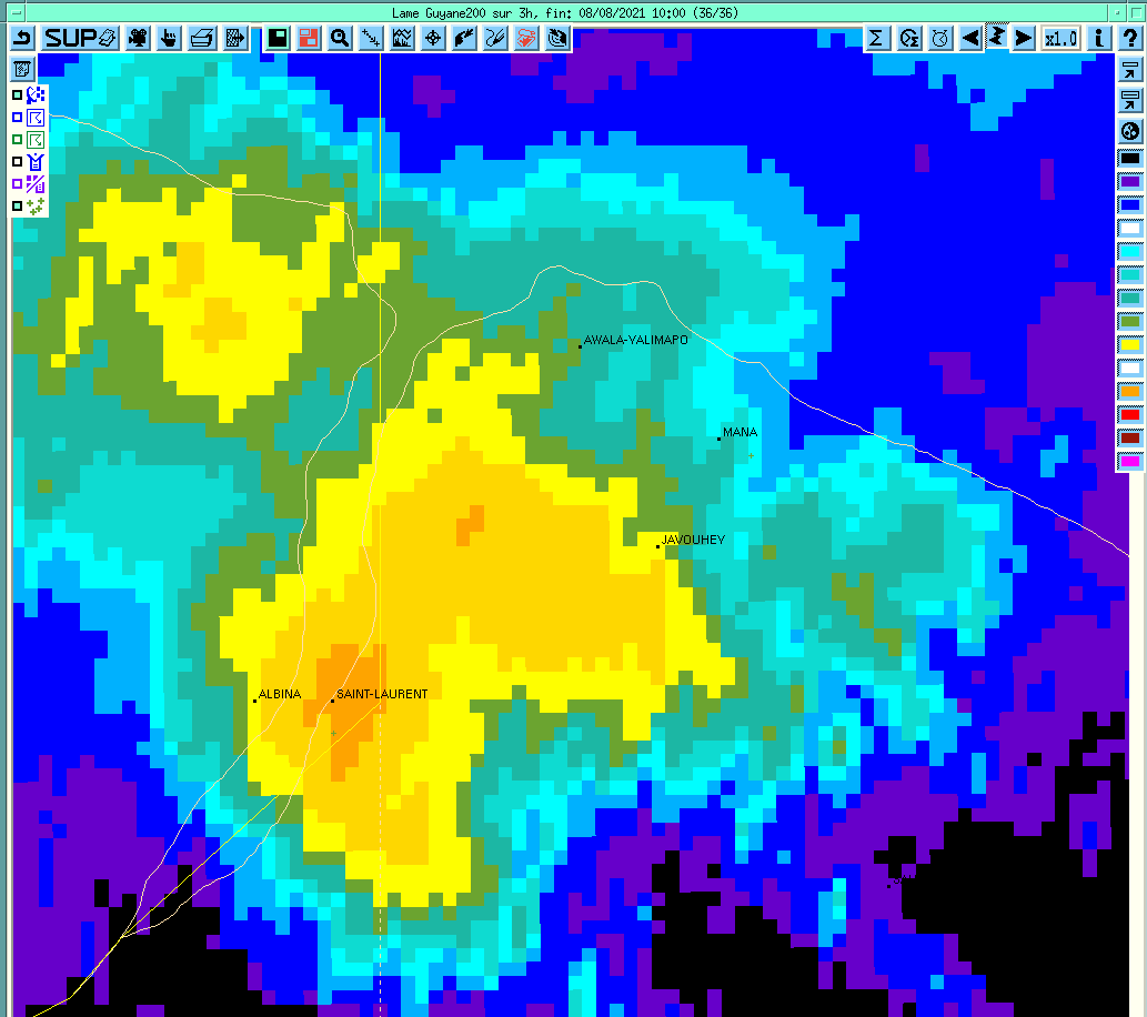 Somme des cumuls de pluies relevés le  08 août en début de matinée.