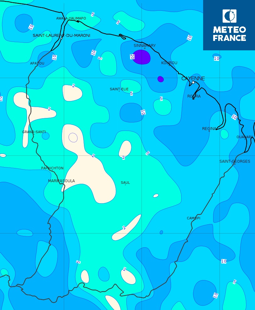 Cumuls de précipitations en 24 heures entre dimanche 9 heures locales et lundi 9 heures locales