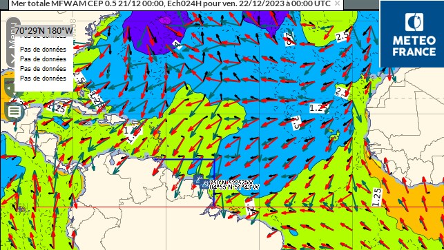 Carte montrant l'origine de la houle qui affecte la Guyane en cette fin de semaine