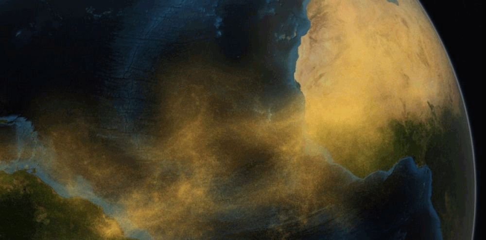 Parcours des particules de sable et de poussière depuis l'Afrique jusqu'en Amazonie