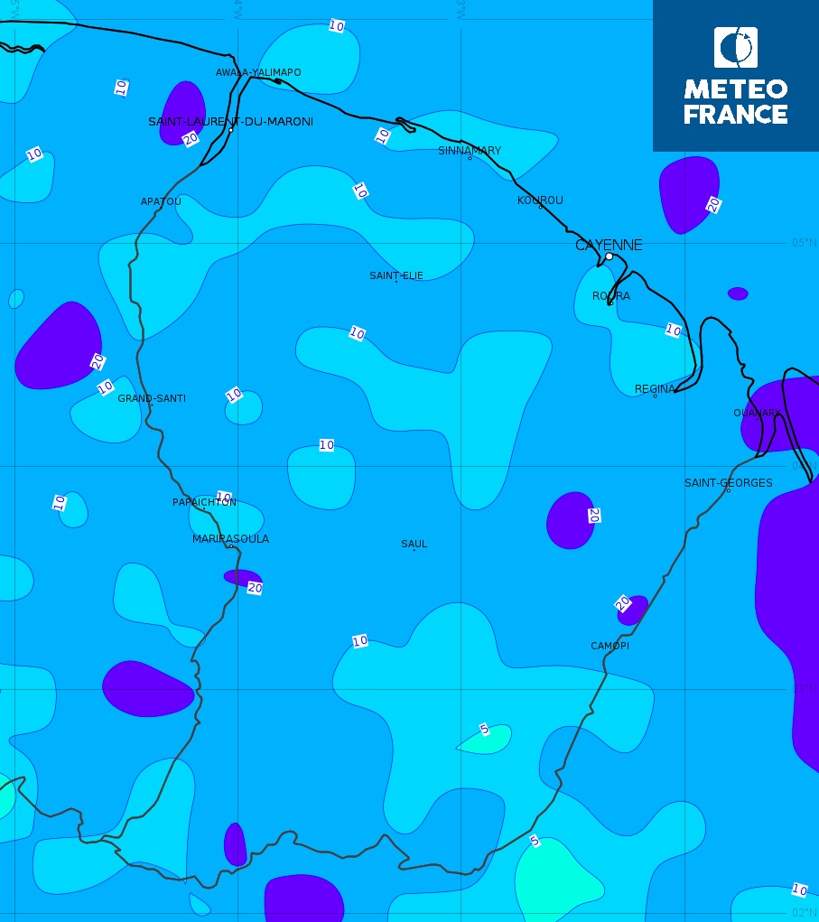 Cumuls de précipitations en 24 heures de vendredi 9 heures locales à samedi 9 heures locales
