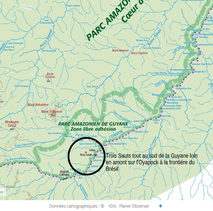 Extrait de la carte IGN du secteur de Tois Sauts
