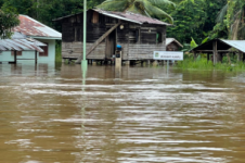 Le Maroni en crue dans un kampu  (petit village) proche de Grand-Santi