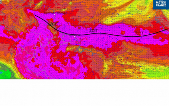 Samedi, la ZCIT se positionne  à  la latitude de Cayenne.