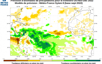 Carte anomalies de précipitations Oct-Nov-Déc 2022
