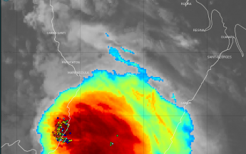 Image satellitaire et impacts orageux sur le haut Maroni en amont de Maripa-Soula.