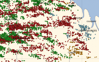 Carte des impacts d'orages sur la Guyane lors du WE du 24 au 25 juillet 2021