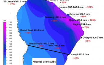 Carte pluies mensuelles en Guyane - Avril 2021