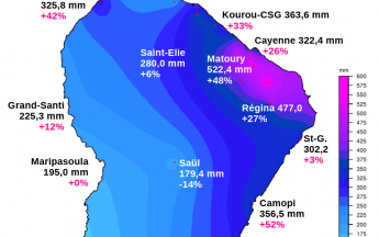 Carte illustrant la pluviométrie mensuelle du mois de décembre 2024