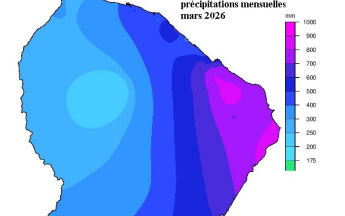 Cumuls mensuels des pluies de mars 2026 en Guyane