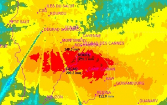 Lame d'eau en 24 heures issue du radar du CSG ( cumuls en  24 heures du 26 à 06 heures au  27à 06 heures.