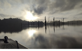 Le lac de Petit-Saut sous les nuages