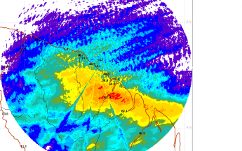 Lame d'eau radar montrant les forts cumuls de pluies observés dans le secteur de Cacao du 06 au 7 février