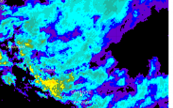 Image radar montrant l'arrivée de la ligne de grain du 22 juin 2020 sur le littoral guyanais