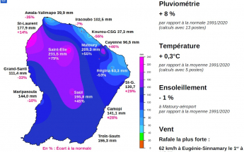 Carte de la pluviométrie du mois d'août avec écarts à la normale