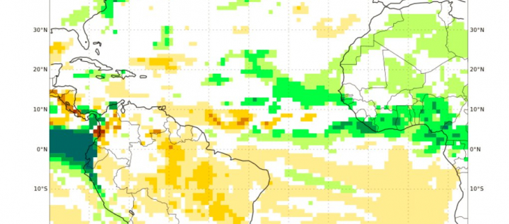 Carte d'anomalies de précipitations trimestre septembre-octobre-novembre 2023