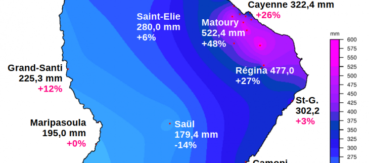 Carte illustrant la pluviométrie mensuelle du mois de décembre 2024