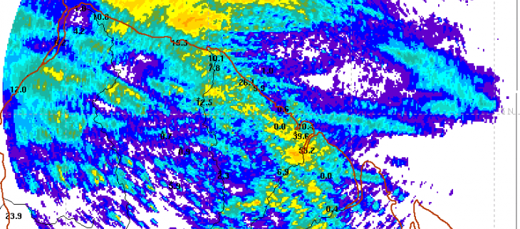 Estimation des cumuls d'après les images radar du 25 octobre 2024