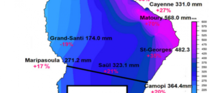 Pluviométrie mois de mars 2021 en Guyane