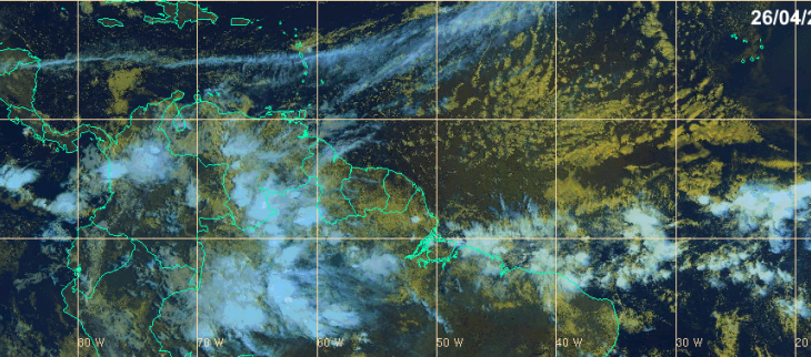 La ZCIT en avril 2019  se situe loin au sud de la Guyane