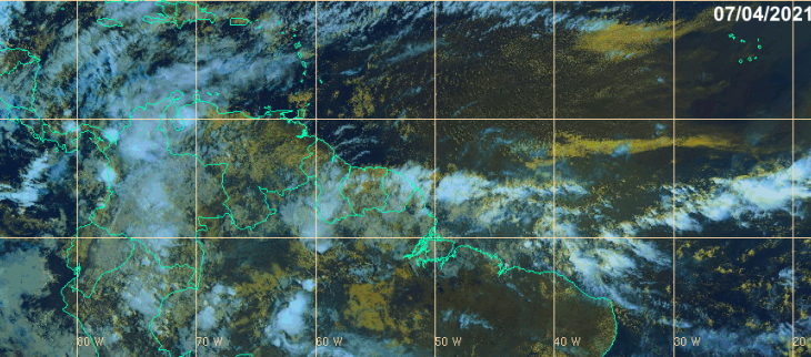 La ZCIT en avril 2021, bien active et calée au niveau de la Guyane