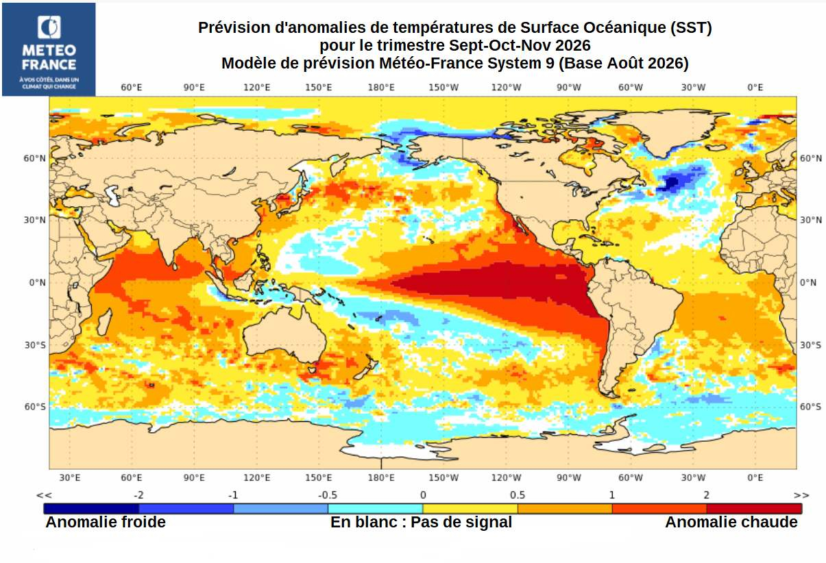 Carte de prévision d'anomalies de SST pour le trimestre SON 2026