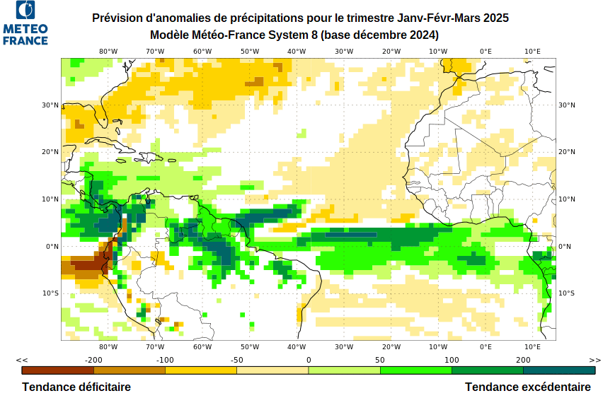 Carte d'anomalies de précipitations Janv-Févr-Mars 2025