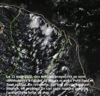 Illustration de la convection continentale peu marquée le  11 août 2020