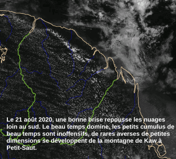 Illustration d'une convection continentale très atténuée le 21 août 2021